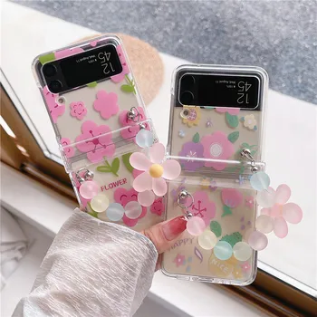Cute Ziedu Glezniecības Tālrunis Case For Samsung Galaxy Z Flip 4 3 Segtu Modes Crossbody Krāsainām Pērlītēm Ķēdes Gadījumos, Z Flip3 5G