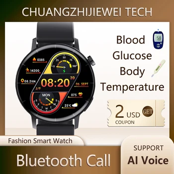 CZJW Smartwatch Smart Skatīties 2022 Jaunu Asins Glikozes Testu, Fitnesa Tracker Ķermeņa Temperatūra AI Balss aizsardzības Pasākumu Android, IOS