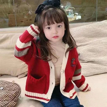 Rudens Bērnu Meitene Zēnu Ziemas Drēbes, Zemeņu Jaciņa Bērniem Topi Apģērbu Ar Garām Piedurknēm Gadījuma Bērni Lolita Džemperi Sarkana