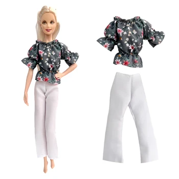 NK 1 Iestatiet Modes Apģērbs Lady Kleita Krekls Balts Trouseres Modernas Drēbes Par Barbie Lelle Meiteņu 1/6 Lelle, Rotaļlietas Piederumi