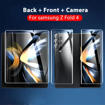 4in1 Kameru Stikla Hidrogelu Filmu Par Samsung Galaxy Z 4 Reizes ZFold4 Fold4 ZFold 4 Salokāmi Ekrāna Aizsargs Atpakaļ Priekšējo Mīksto Filmas