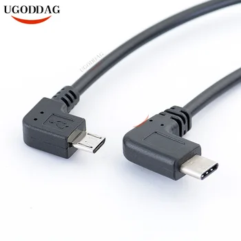 C tipa Mikro USB Kabeli 90 Grādu Micro 5-Pin Male USB C Vīriešu Pagarināšana