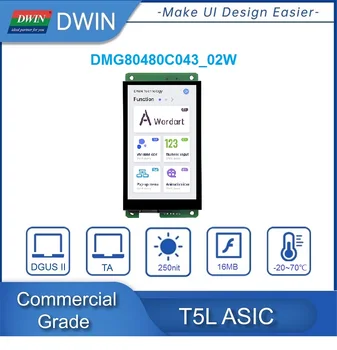 Karstā Pārdošanas DWIN 4.3 Collu 480*800 TFT Displejs Tirdzniecības kvalitātes HMI Touch Ekrāns IPS-TFT-LCD CTP/RTP UART TTL Ostas DMG80480C043_02W