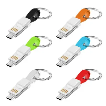 Portatīvo 3 in 1 Micro USB Type-C Ātrās Uzlādes Kabelis Vadu Keyring Mini KeyChain Uzlādes Adapteris priekš Andriod iPhone
