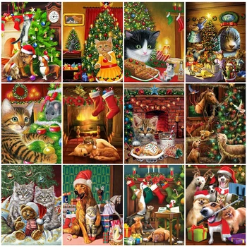 Dimanta Krāsošana Kaķis Laukumā/Apaļā Cross Stitch Dimanta Mozaīkas Ziemassvētku Izšuvumu Jaunas Ielidošanas Karikatūra Rhinestones Handicraftt