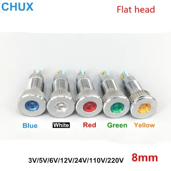 8mm LED Metāla Indikators Plakanu galvu 3 v 5V 6V 12V 24V 48V 110V, 220v ar metināšanas pēdu Krāsains Slēdzis ūdensizturīgs Signāla lampa
