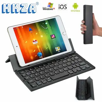 HKZA Salokāms Bluetooth Klaviatūru Rechargable Portatīvie Mini Bezvadu Tastatūras ar Planšetdatora Tālruņiem Stāvēt Android, IOS, Windows