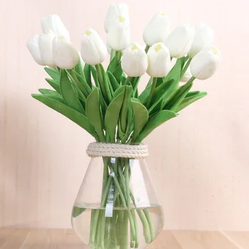 1gb 7pcs pu tulpju ziedu nekustamā touch kāzu ziedu pušķis, mākslīgie ziedi mājas Birthday party apdare
