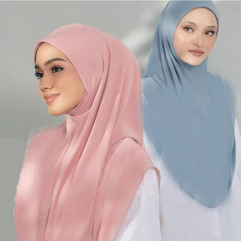 Instant Hijab Ar Klp Smago Šifona Jersey Hijab Sievietēm, Plīvuru Musulmaņu Islāmu Modes Hijab Cepurīte, Šalle Musulmaņu Sieviešu Lakatu