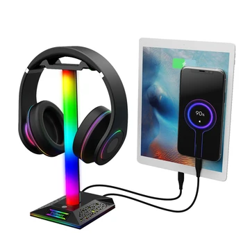 RGB Spēļu Austiņu Stāvēt Mirdzošu LED Gaismas Datora Darbvirsmas Displeja Turētājs, 2 USB Porti Touch Kontroli, lai Spēlētājs Desktop