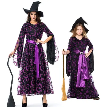 Umorden Purple Star Mēness Raganu Raganu Kostīmu Gara Kleita Sievietēm, Bērniem, Meitenēm Pusaudžu Halloween Raganu Tērpi Cosplay Ģimenes