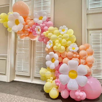 157Pcs Daisy Balloon Arch Vainags Macaron Rozā, Dzeltena, Oranža, Baloni, Kāzu Dekorācijas, Dzimšanas dienas svinības Baby Dušas Dekori