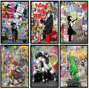 Banksy Graffiti Mākslas Sekot Jūsu Sapnis Audekls Mākslas Plakātu un Drukas Ielu Mākslas Audekla, Gleznas pie Sienas, Mājas Dekoru Attēlu