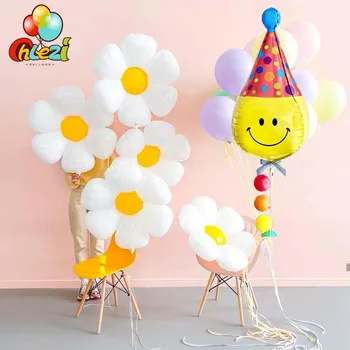 2gab Daisy Ziedu Folija Baloni 4D Cepuri Smaidiņu Klauns Hēlija Ballon Kāzas, Dzimšanas dienas svinības Apdare Bērniem Marguerite Bērnu Duša