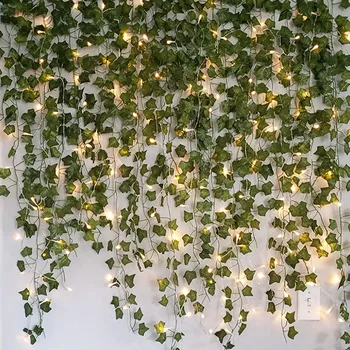 2.3 m Mākslīgā Rāpulis Zaļo Lapu Efeja, Vīnogulāja ar 2m LED String Gaismas DIY LED Lapu Vainags Kāzu Puse, Dekoratīvās Gaismas