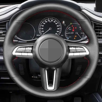 DIY Melna Mākslīgās Ādas Elpojoša neslīdoša Auto Stūres Rats Segumu Mazda 3 Axela 2019 2020 CX-30 2020. GADAM MX-30 2020. gadam