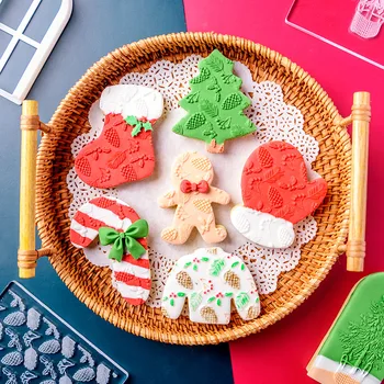 Ziemassvētku Cookie Nospiediet Zīmogs Ziemsvētki Koks Zeķes Piparkūku Cepumu Veidne Cimdu Cukurniedru Spiešanu Pelējuma Pomādes Cukura Amatniecības Cepšanas Rīki
