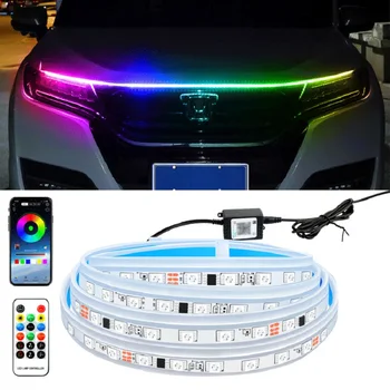 Automašīnas Pārsegs LED Gaismas Sloksne DRL 12V RGB LED Dienas Gaismas lukturi, Dekoratīvās Gaismas Režģi, priekšējo Lukturu APP Tālvadības 1.8 m Jaunas