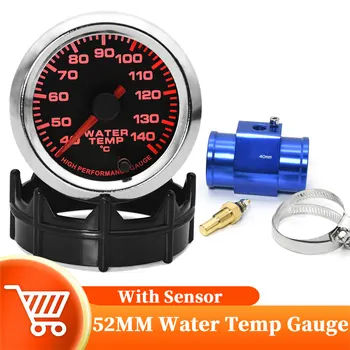52MM Sacīkšu Ūdens Temperatūras Rādītājs Ar Ūdens Temp Sensors 40~140 Celsija Ūdens Temp Metru Kopīga Cauruļu Adapteri, 28-40MM Par Auto