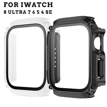 Rūdīts Stikls+TPU Case for Apple Skatīties 49mm 45mm 44mm 41mm 40mm Integrēta Screen Protector for IWatch 8 7 6 4 5 SE Piederumi