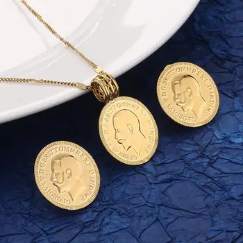 Zelta Krāsā Monētas Kulons Kaklarotas, Auskari Francija Lecoqgaulois Vecā Franču Modes Monētas Šarmu Rotaslietas Komplekti