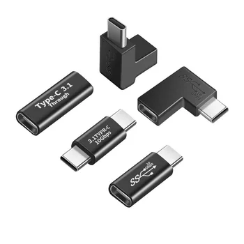 USB C Adapteris Ar 90 Grādu Sieviešu un Vīriešu Tips C Adapteri, Leņķveida pa Labi & pa Kreisi un uz Augšu & uz Leju Pagarināšanu Savienotājs