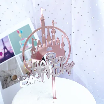 INS laimes Dzimšanas dienā, Akrila Kūka Topper Sudraba Rozā Pils Cupcake Cilindrs Par Meiteni, Dzimšanas dienas svinības Kūka Rotājumi Bērnu Duša