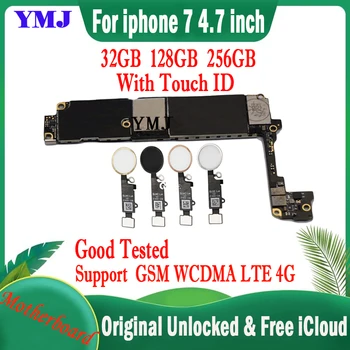 Bezmaksas iCloud iPhone 7 7.G Mātesplati Ar /BEZ Touch ID Zelta, Sudraba Melna Balta Mainboard 32GB 128GB 256 GB Atbalsts IOS Atjauninājumu