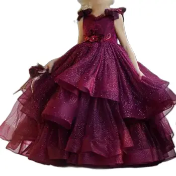 Violeta Elsojošs Puķu Meitene Kleitas, Kāzu Mežģīņu Krelles 3D Ziedu Appliqued Gājienā Puse Kleitas Princese Meitene Valkā
