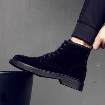 Britu stila vīriešu modes kovboju zābaki melnā tendence rudens ziemas apavi govs zamšādas ādas platformas boot skaists potītes botas