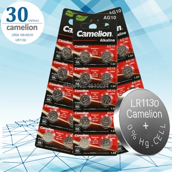 30pcs/daudz Camelion Alkaline Button Baterija AG10 389 LR54 SR54 Akumulatora Šūnu 1,5 V AG10 LR1130 SR1130W 189 LR1130 Poga Baterijas
