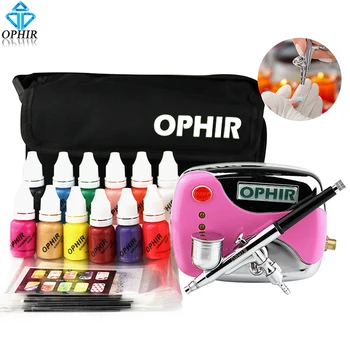 OPHIR Nail Art Rīku 0.3 mm Pulverizatoru Komplektā ar Gaisa Kompresoru, Nagu Art Airbrushing Trafaretu & Bag & Tīrīšanas Suka Set_OP-NA001P