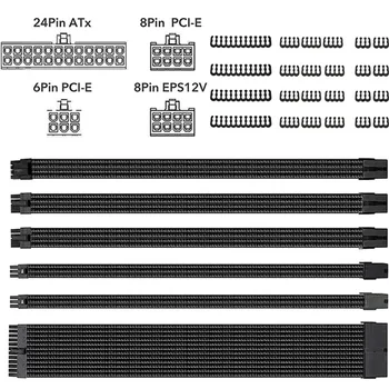 6PCS Pasūtījuma Mod Piedurknēm Kabeli, Pīts 18AWG ATX EPS PCI-E Kabeļa Pagarināšana Komplekts ar Ķemmes par CPU, GPU Barošanas Bloks, 30CM