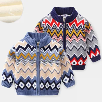2022. Gada Ziemas Siltā 2-12 Gadiem Bērniem Outwear Mēteļi Ģeometriskā Sabiezējums Plus Velet Augstu Uzrullētu Apkakli Džemperis Jaka Kids Bērnu Zēniem
