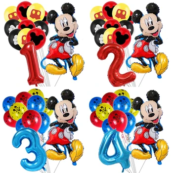 Mickey Mouse 1. Puse Baloni 32Inch Zila Sarkana Numuru Balonu Mickey Baby Dušas Bērniem Zēns Dzimšanas dienas svinības Dekorācijas Piederumi