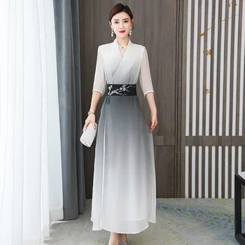 Ķīniešu Tradicionālā Hanfu Sieviešu Qipao Gara Kleita 2022 Ķīna Harajuku Stils Vintage Āzijas Kleitas, Drēbes, Eleganti Vestido Mujer De