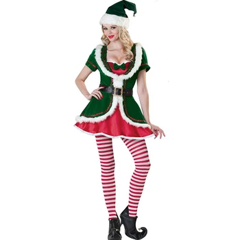 5gab/Set Elf Ziemassvētku Kostīms, Zaļš Ziemassvētki Sieviešu Cosplay Pieaugušo Grupa Karnevāla Masku Ziemsvētki Puse Uzvalks