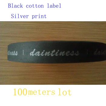 custom print melna kokvilnas tagus apģērbu tagus melnā grunts sudraba drukāt 1000pcs roll daudz
