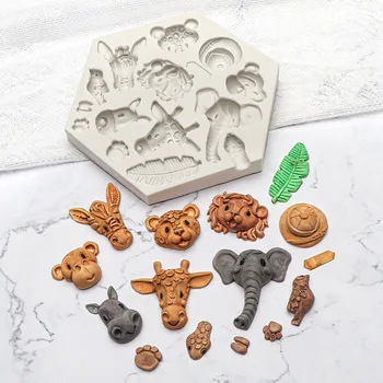 Džungļu Safari Dzīvnieku Kūka Pelējuma 3D Zilonis, Lauva, Pērtiķis Formas Silikona Veidnē Šokolādes Uzpūtenis Cepšanas Birhtday Kūka Dekori Piederumi