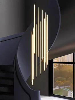 Minimālisma ilgi, kāpnes, lustras Ziemeļvalstu Dizaineru Garš melns /Zelta Minimālisma Dzīvojamā Istaba Spirālveida Kāpnes, LED lampas