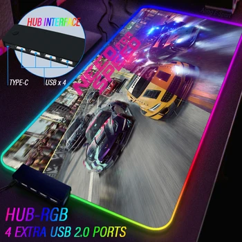 NFS Pielāgota Need For Speed Gaismas Peles Paliktņa RGB Krāsu Maiņa Audumā Spēļu Galda Paklājiņš USB Hub Paplašinājumi 4) Ostas Paklāju