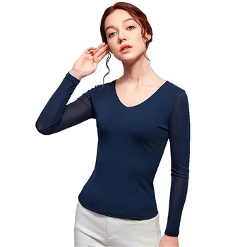 Sievišķīga Acs V-veida kakla garām piedurknēm Zemāko T-krekls līdz 2023. gada Pavasarī, Rudenī Jaunu Sieviešu Top Lady Plus Lieluma Slim Tilla T-krekls F351