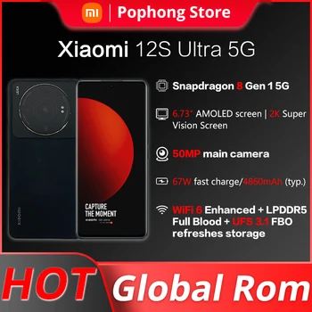 Pasaules Rom Xiaomi 12S Ultra 5G Mobilo Telefonu 6.73 collu 2K AMOLED 120Hz elastīgu Snapdragon Gen 8+ Octa Core 50MP Triple Kameras