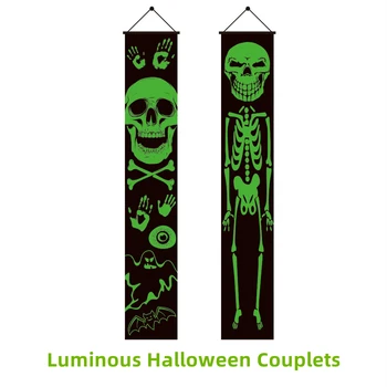 Gaismas Halloween Couplets 180cm/71inch Ilgi Karājas karogi Halloween Veranda Zīmes ar Kvēlojošs Zaļā Teroristu Atmosfēru