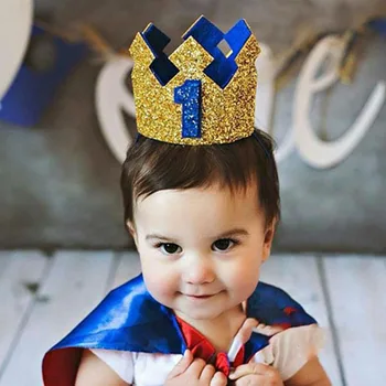 1 2 3 Gadiem Dzimšanas dienā Cepuri Baby Dušas Dekoratīvās Galvas stīpa Bērnu Puses Vainagu, Cepure, Zila, Zelta Dzimšanas dienu Vainagu Partiju Cepures,