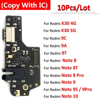 10Pcs，Par Xiaomi Redmi K30 4G 5G Piezīme 8 9 Pro 8T 9S 10 9.A 9.C 9T Micro USB Lādētāja Uzlādes Ostas Doka Savienotājs Valdes Flex Kabelis