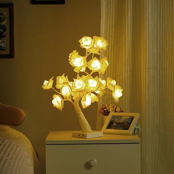 LED Nakts Gaisma Rose Puķu Koku USB Galda Lampas, Ziemassvētku Rotājumi Dāvanu, Mājas Dekoru, LED Lampas, Dekorēšana Guļamistaba LED Gaismas