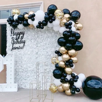 102pcs Black Chrome Baloniem, Konfeti Vainags Arku Komplekts Baltā Zelta Globos Valentīna Kāzas, Dzimšanas dienas svinības dekorācijas piederumi