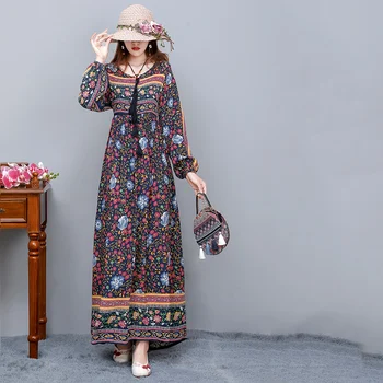 Līdz 2023. gada Pavasarī, Rudenī Valstu Kokvilnas Drukas Kleita Sieviešu Apģērbu Vasaras Kleita Vintage garām Piedurknēm Zaudēt Bohēmietis Dress D1510