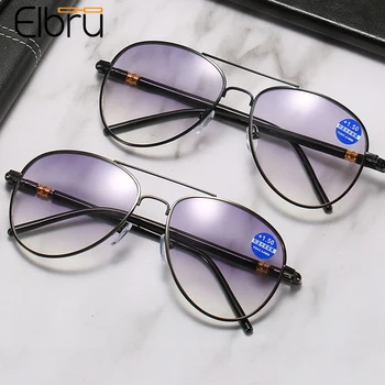 Elbru Anti Zilā Gaisma Bifocals Lasīšanas Brilles Vīrieši Sievietes HD Presbyopic Brilles Vintage Izmēģinājuma Metāla Briļļu Dioptriju +1.0 +3.5